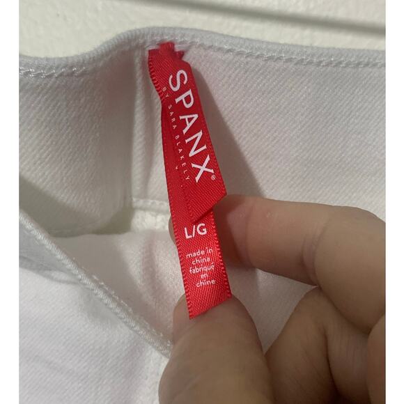 SPANX sz LG Denim Side Stripe Raw Hem Leggings Pants Highrise Flat Front Pull On - Picture 7 of 9